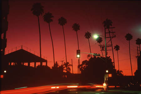 Streaked taillights from California streetの写真素材