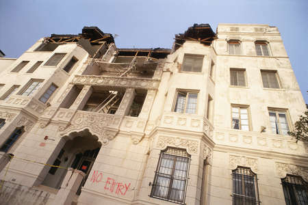 Low angle view of condemned building