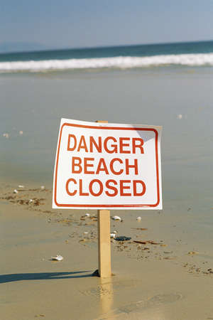 Danger beach closed signの写真素材