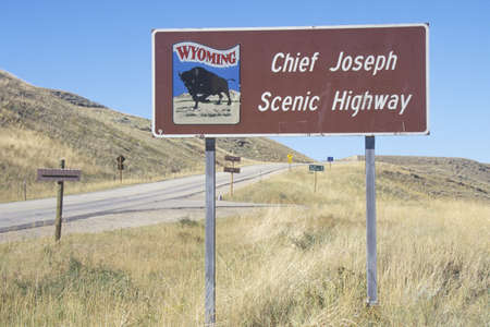 A sign that reads ÒChief Joseph Scenic HighwayÓのeditorial素材