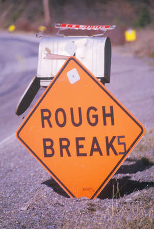 A sign that reads ÒRough BreaksÓのeditorial素材