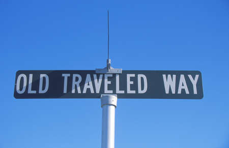 A sign that reads ÒOld Traveled WayÓのeditorial素材