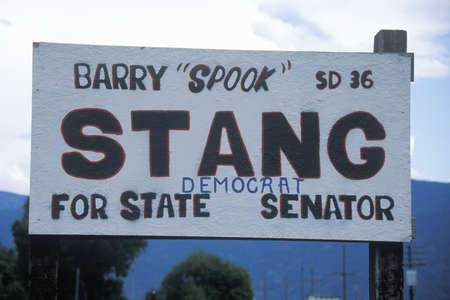 A sign that reads ÒBarry ÒSpookÓ Stang for State SenatorÓのeditorial素材