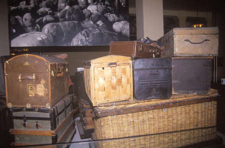 Display of old trunks and suitcases at Ellis Island National Park, New York City, New Yorkのeditorial素材