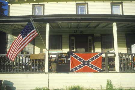 American and Confederate Flags Hung On House, Catskills, New Yorkのeditorial素材