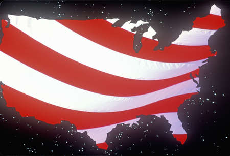 Special effects: Outline of the United States mainland as an American flagのeditorial素材