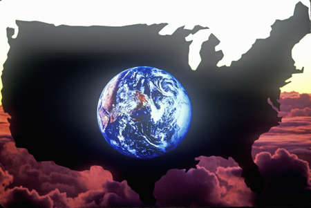 Special effects: Outline of the United States mainland with view of earth from outer spaceのeditorial素材