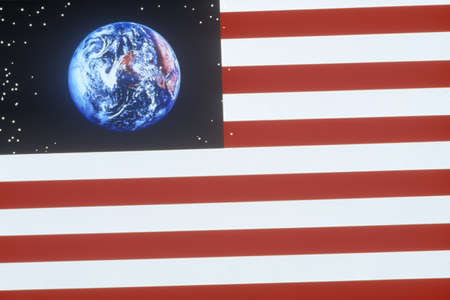 Special effects: American flag and the planet Earthのeditorial素材