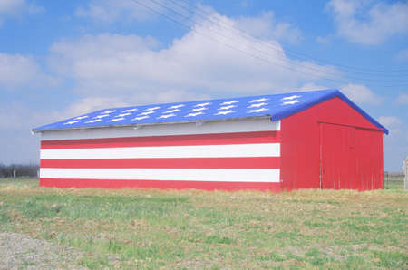 Barn Painted Like American Flag, Central Californiaのeditorial素材