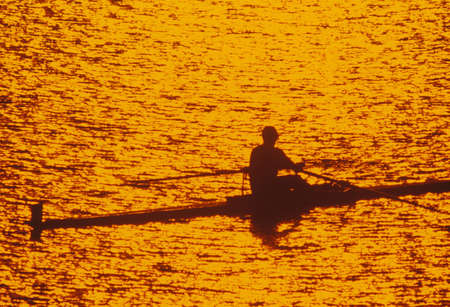 Solitary Rower at sunset on Potomac River, Washington, D.C.