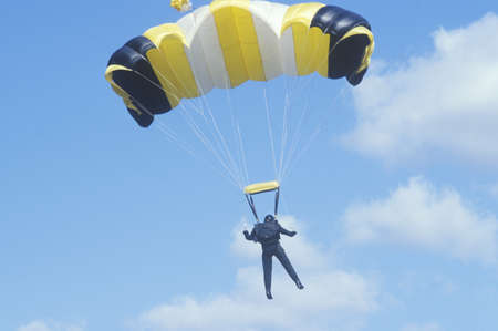 Parachutist in sky, West Point, NY