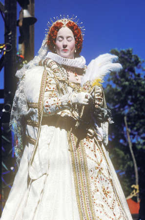 Actress Dressed as Virgin Queen Elizabeth at The Renaissance Faire, Agoura, Californiaのeditorial素材