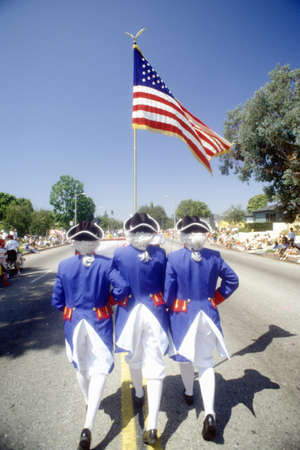 Three Men Marching in July 4th Parade, Pacific Palisades, Californiaのeditorial素材