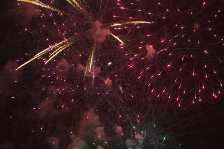 Fourth of July celebration with fireworks exploding, Independence Day, Ojai, Californiaのeditorial素材