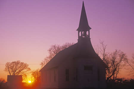 A Kansas church at sunsetのeditorial素材