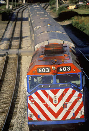 A commuter train in the West Loop area enters downtown Chicago.