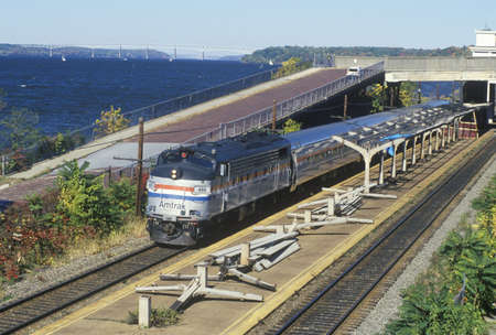 An Amtrak train station along the Hudson River, scenic Route 9G, New York