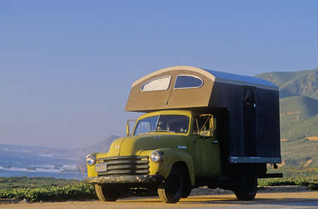 A camper parked on Route 1 in Northern California
