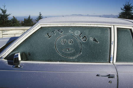 Autumn frost on a car window on Skyline Drive Route 7A, Summit of Mt. Equinox in Vermont