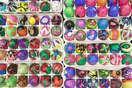 Rainbow colored eggs at annual Old Spanish Days Fiesta held every August in Santa Barbara, Californiaのeditorial素材