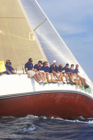 Midshipmen from the U.S. Naval Academy practice sailing skills in Chesapeake Bay, near Annapolis, Marylandのeditorial素材