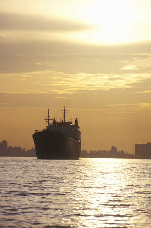 A freighter at sunset in Miami, Floridaのeditorial素材