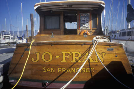 A cabin cruiser in Sausalito, Californiaのeditorial素材