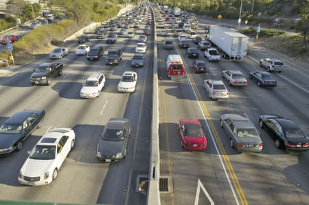 405 freeway near Sunset Blvd. at rush hour, Los Angeles, Californiaのeditorial素材