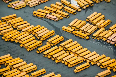 Aerial view of old busses in Charlotte, North Carolinaのeditorial素材