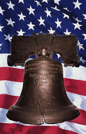 Liberty Bell with American flagのeditorial素材