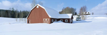 Winter in New England, Red Barn in Snow, South of Danville, Vermontのeditorial素材