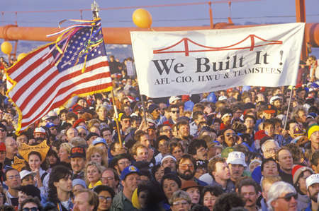800,000 people cross the Golden Gate Bridge on the bridges 50th Anniversary, San Francisco, Californiaのeditorial素材