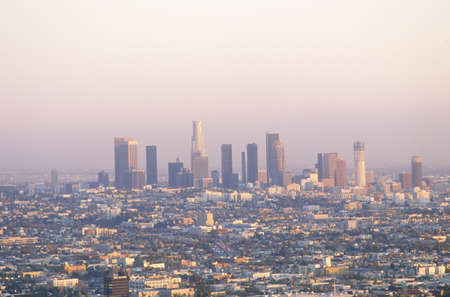 New Los Angeles skyline with view of City Hall, Los Angeles, Californiaのeditorial素材