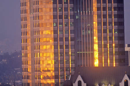 Sunset on office buildings in Los Angeles, Californiaのeditorial素材