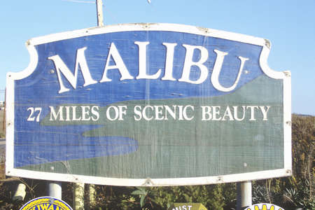 ÒMalibu 27 Miles Of Scenic BeautyÓ sign, Malibu, Californiaのeditorial素材