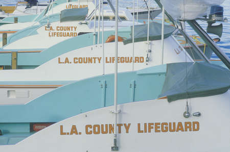 L.A. County Lifeguard boats in Marina Del Rey, Californiaのeditorial素材