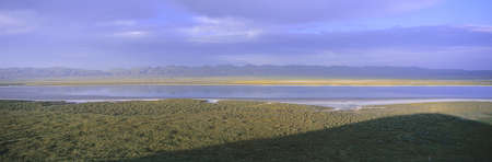 Panoramic view of Soda Lake at sunset in Carrizo Plain National Monument, San Luis Obispo County, Californiaのeditorial素材