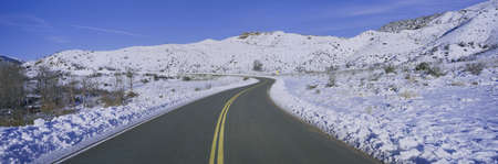 Panoramic view of winter snow along Route 33 in the Los Padres National Forest Wilderness area known as the Sespe, Californiaのeditorial素材
