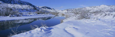 Panoramic view of winter snow in the Los Padres National Forest Wilderness area known as the Sespe, Californiaのeditorial素材