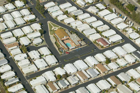 Aerial view of Senior retirement community of mobile homes in Ventura County, Ojai, CAのeditorial素材