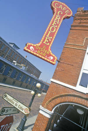ÒCafe CreoleÓ in the Ybor Historic District, Florida's Latin Quarter, Tampa, Floridaのeditorial素材