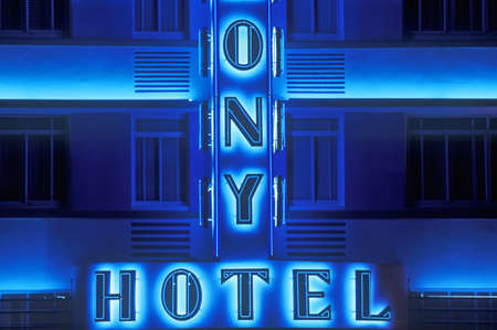 Night shot of The Colony Hotel in south beach, Miami Beach, Floridaのeditorial素材