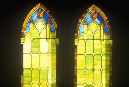 Two Stained Glass Windows in Church, Kauai, Hawaiiのeditorial素材