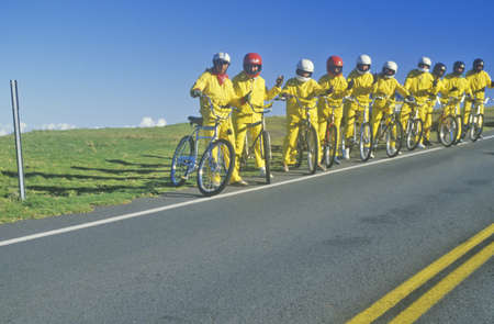 Bicyclists on Haleakala, Maui, Hawaiiのeditorial素材