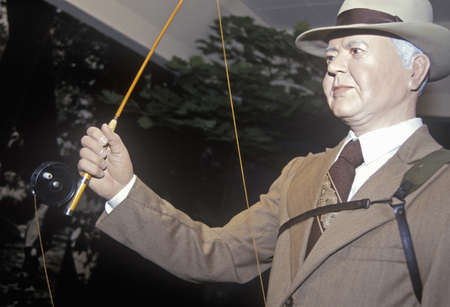 Statue of Herbert Hoover With Fishing Rod, West Branch, Iowaのeditorial素材