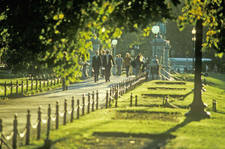 People Walking Down a Sidewalk, Boston, Massachusettsのeditorial素材