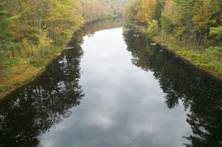 River runs through autumn color of western Massachusetts, New Englandのeditorial素材
