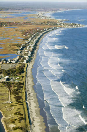 Aerial view of coastline looking from Ogunquit to York, Maineのeditorial素材