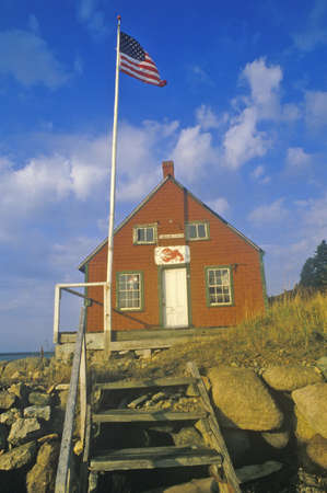 Lobster house on edge of Penobscot Bay in Stonington ME in Autumnのeditorial素材