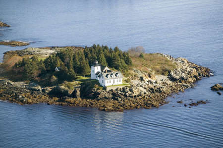 Aerial view of Indian Island Lighthouse in Rockport, Maineのeditorial素材